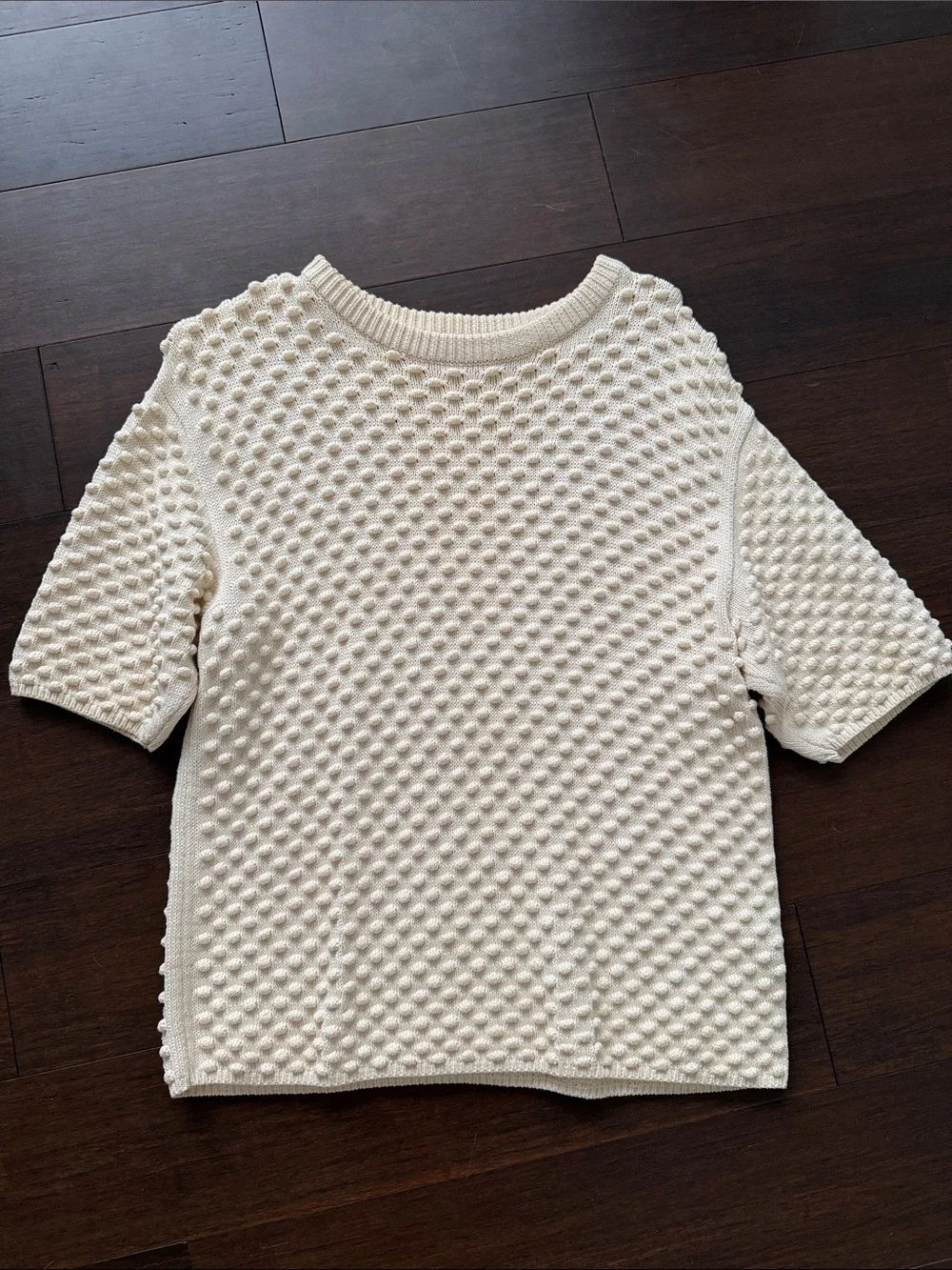 Tory Burch Cream Bobble Knit Short-Sleeve Sweater